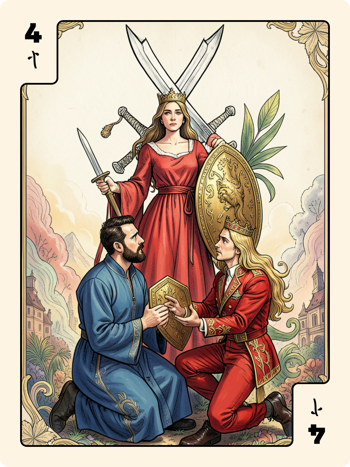 Atout 3 + 4 de Bâton + Roi de Feuille