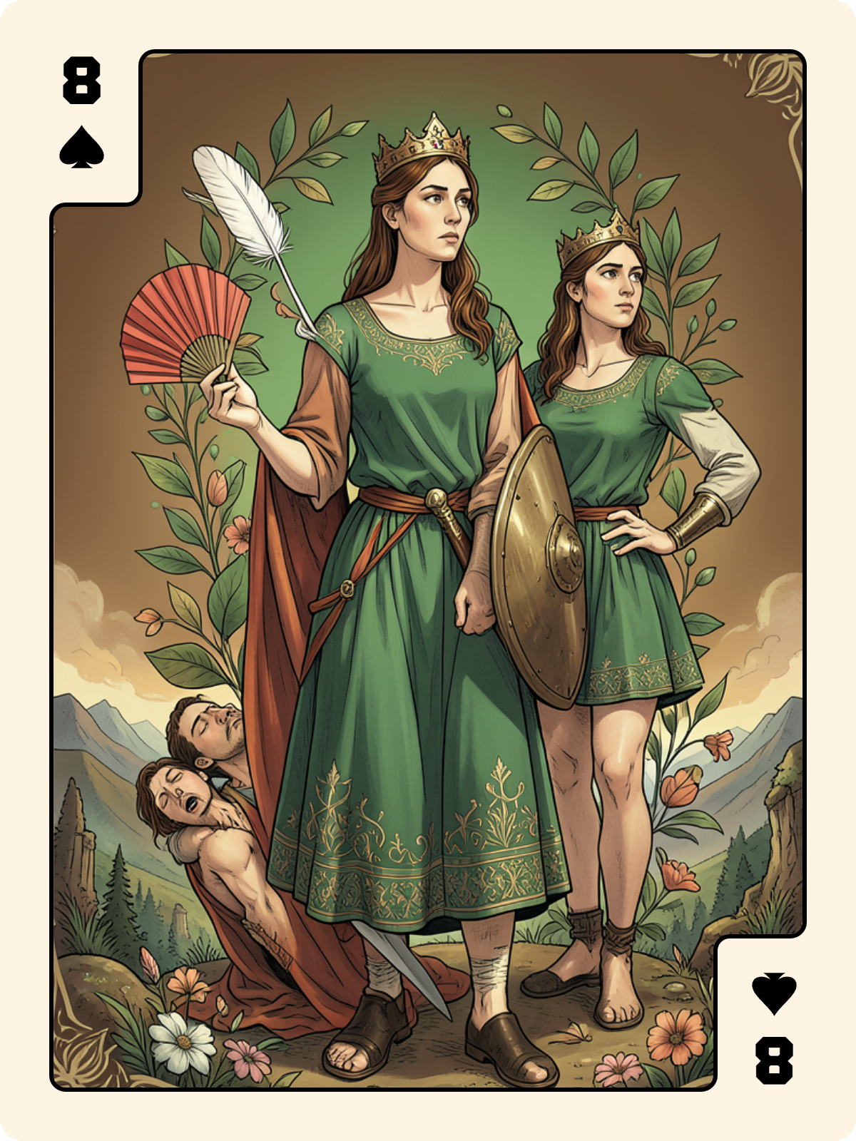 Dame de Trèfle + 8 de Pique + Roi de Grelot