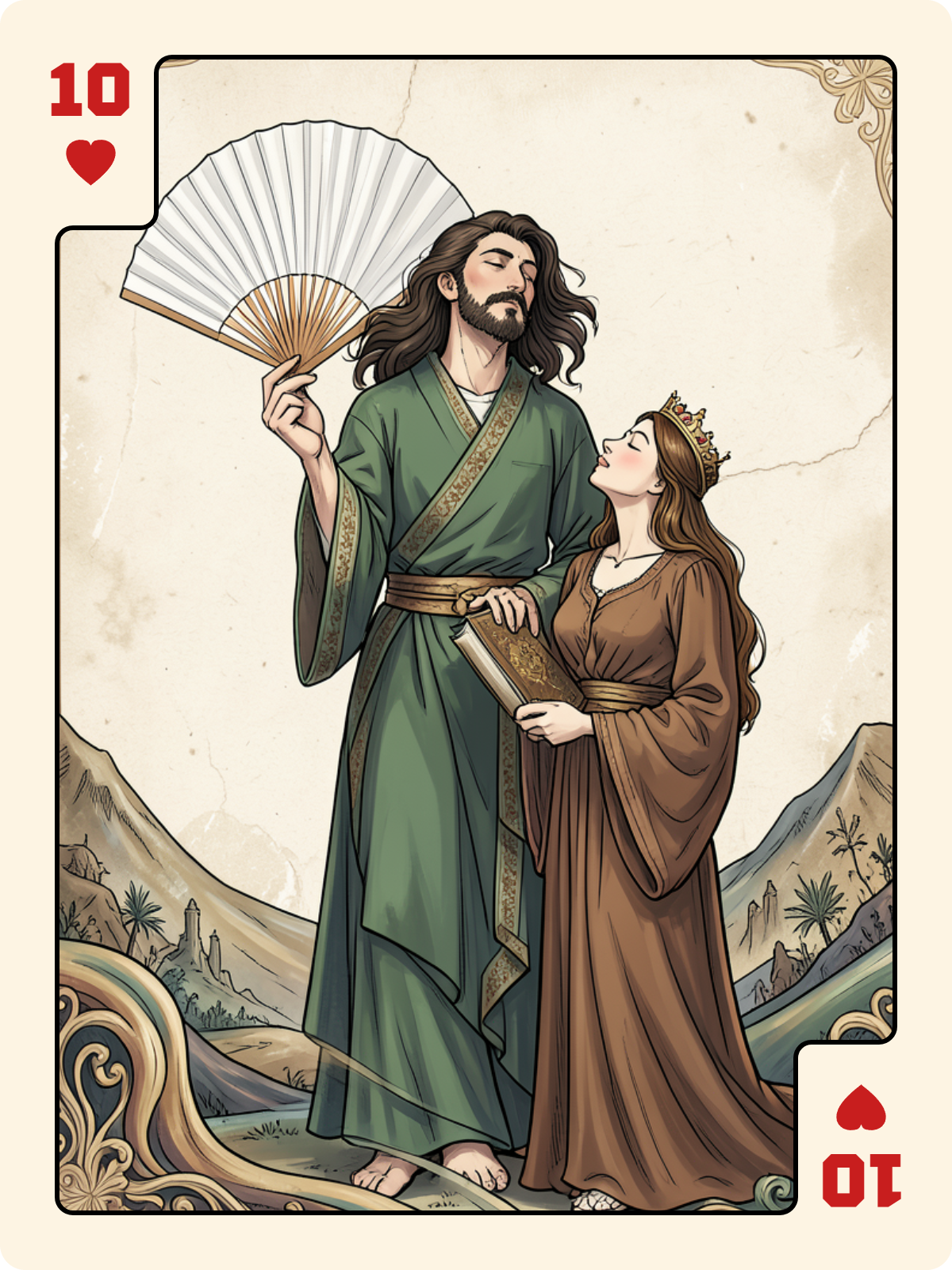 Dame de Trèfle + 10 de Cœur + Roi de Rose