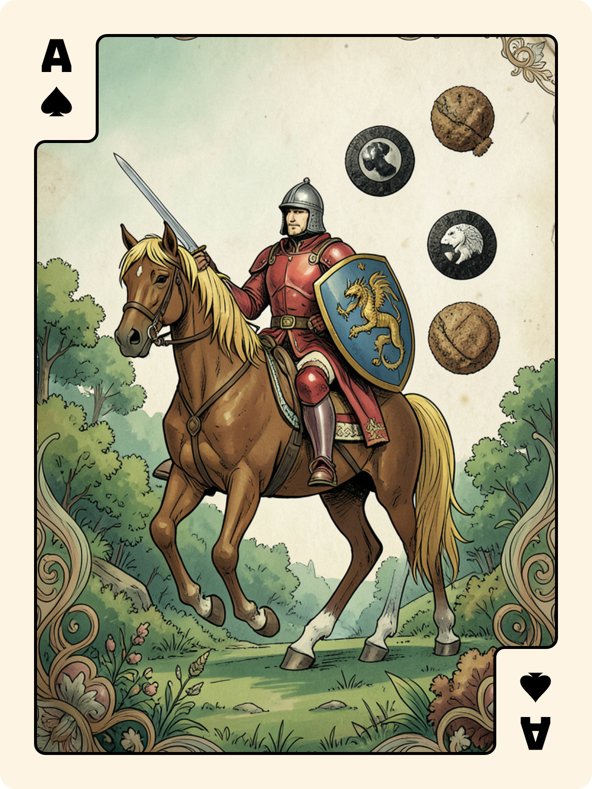 Cavalier d'Épée + As de Pique + 6 de Grelot