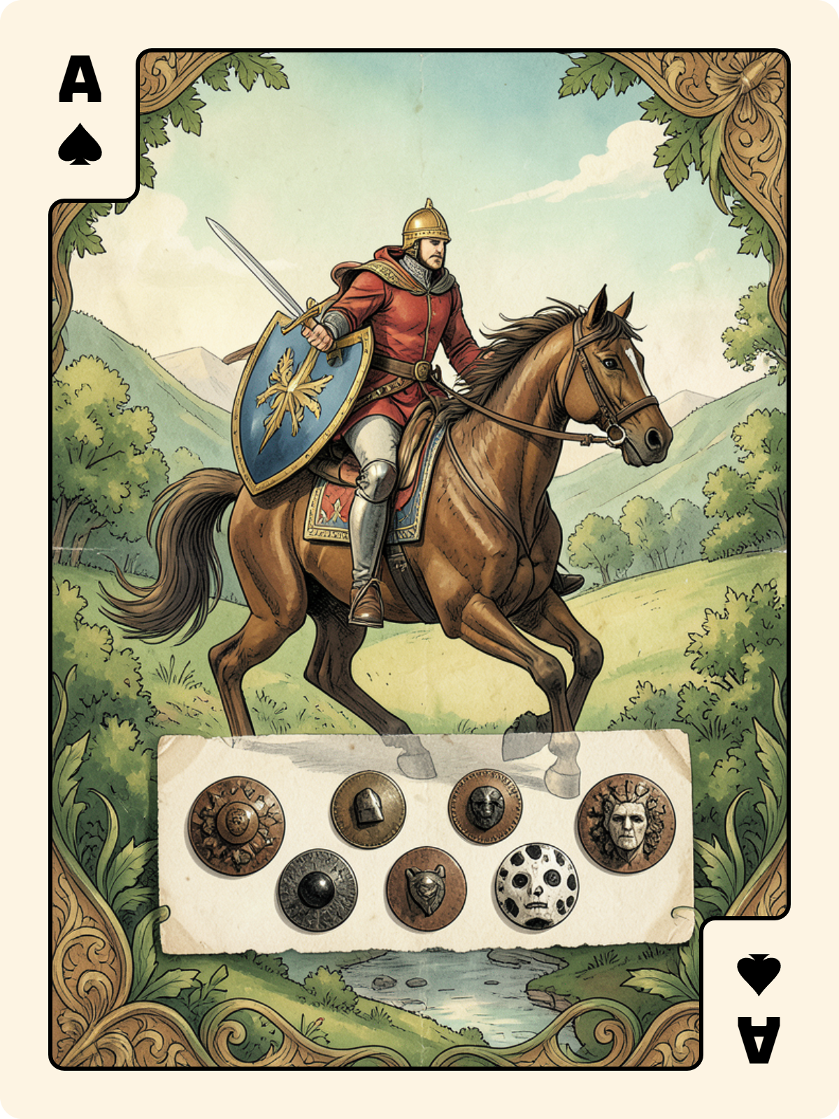 Cavalier d'Épée + As de Pique + 6 de Grelot