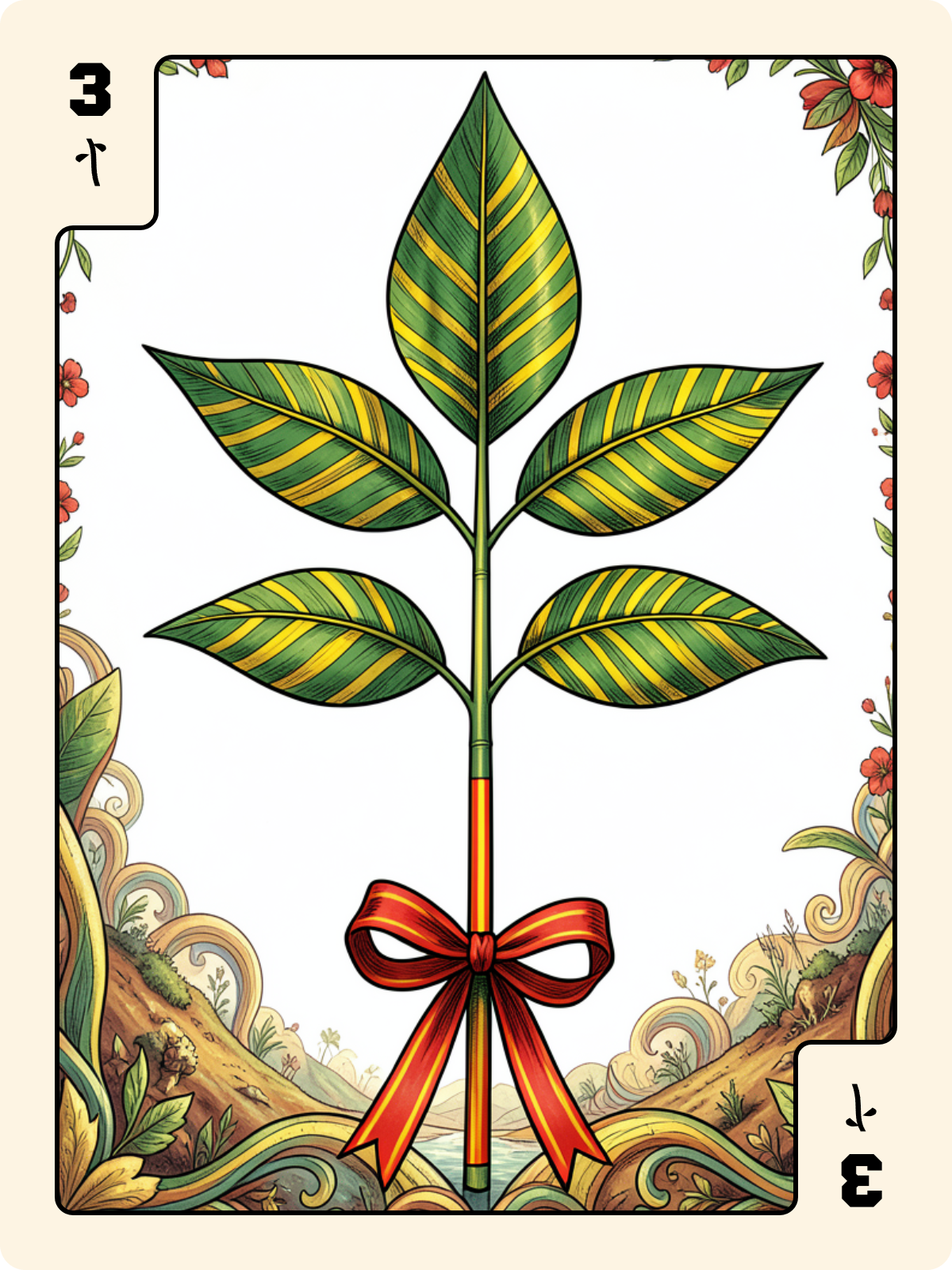 As de Bâton + 3 de Bâton + 6 de Feuille