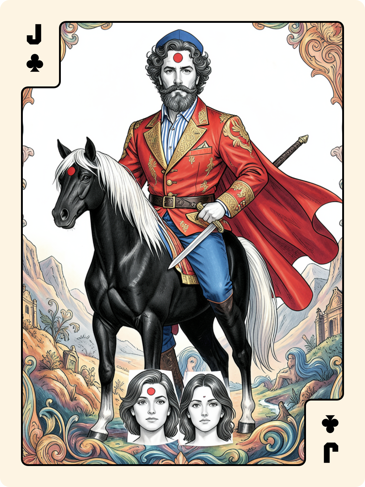 Cavalier de Cœur + Valet de Trèfle + 4 de Trèfle