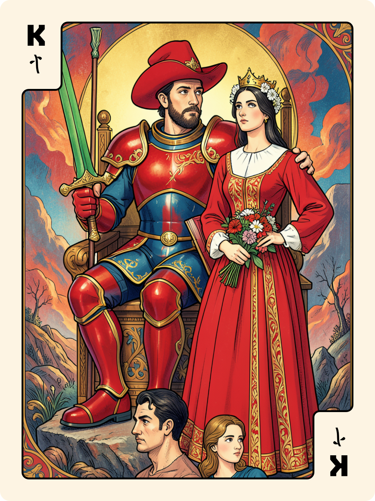 Atout 3 + Roi de Bâton + Dame de Pique