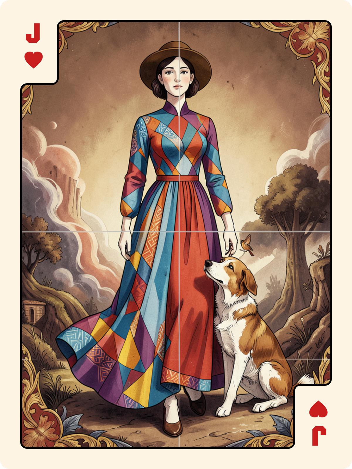 Dame de Carreau + Valet de Cœur + Unter de Rose