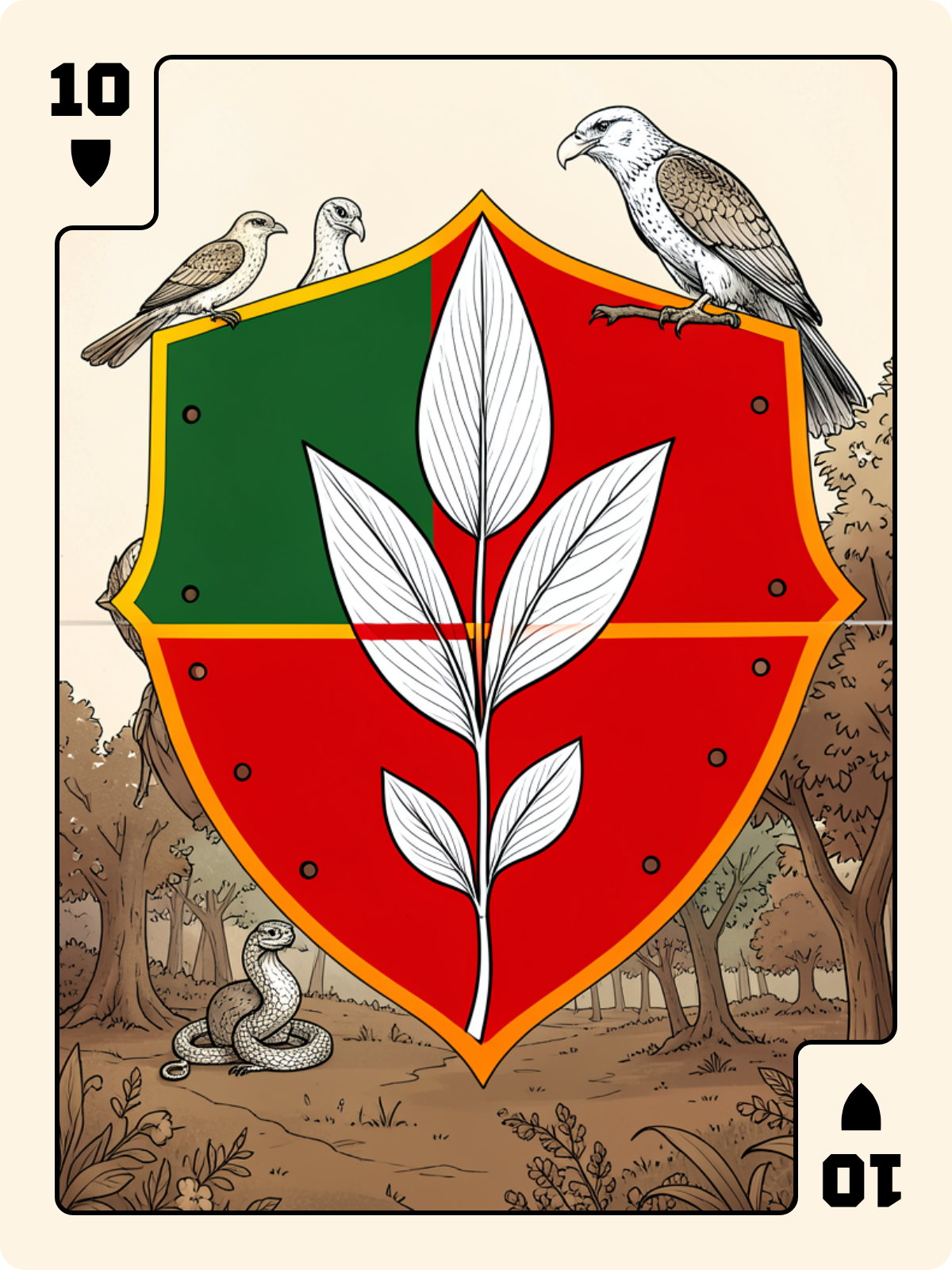 As de Gland + 10 de Bouclier + 5 de Bâton