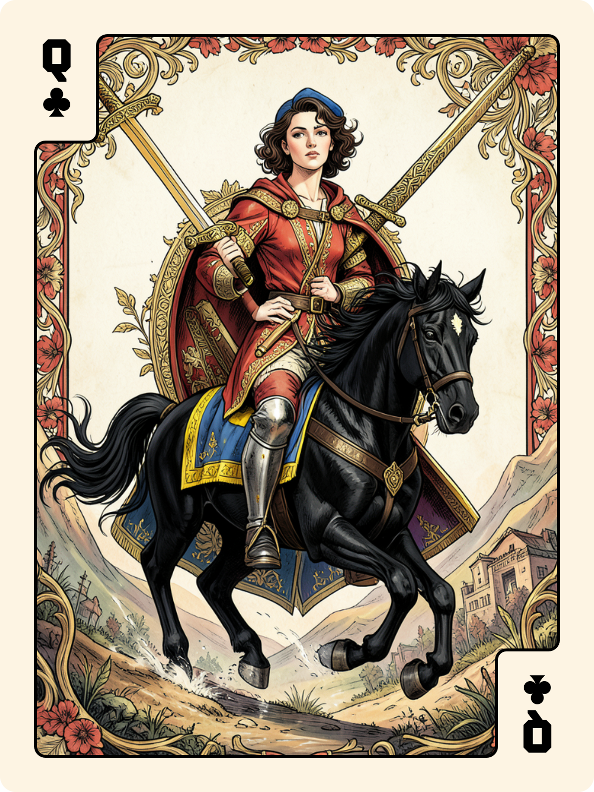 2 de Bâton + Dame de Trèfle + Cavalier d'Épée