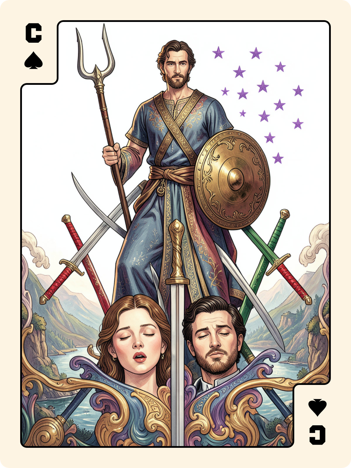 5 d'Épée + Cavalier de Pique + 7 de Carreau