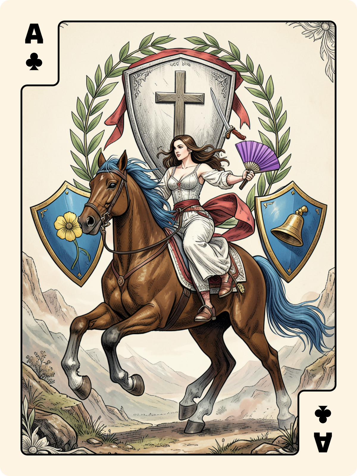 Cavalier de Denier + As de Trèfle + Roi de Bouclier