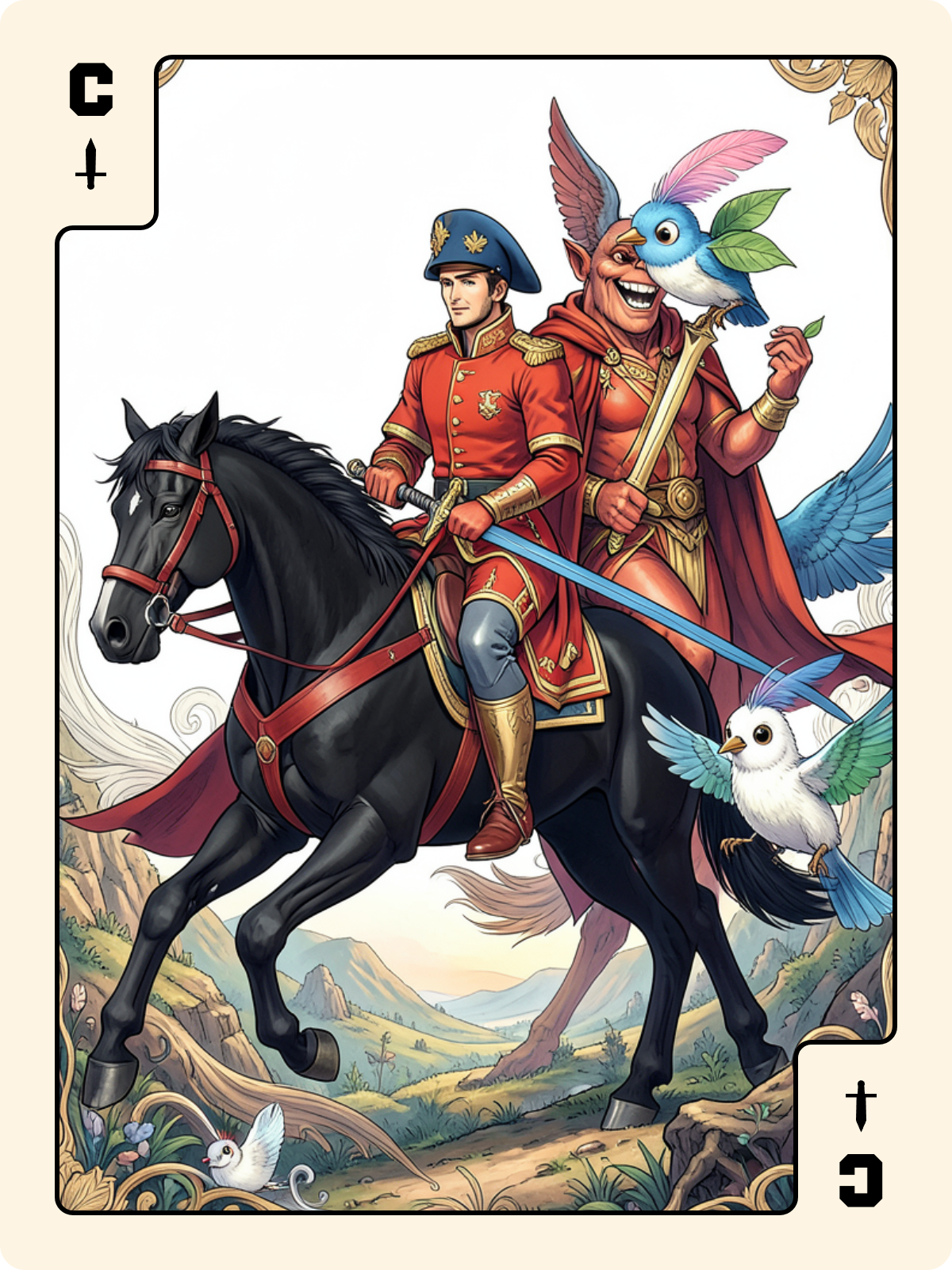 Roi de Bâton + Cavalier d'Épée + Roi de Trèfle
